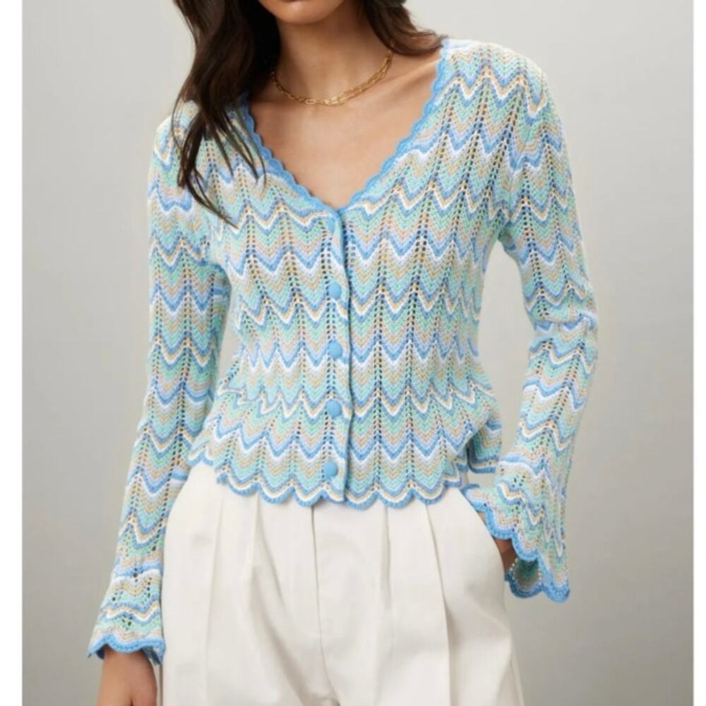 Derek Lam 10 Crosby Blue Knit crochet Top cardigan Medium